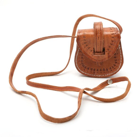 Vintage Mini Tooled Leather Shoulder Bag Purse Costa Rica Handmade Brown Travel - Picture 4 of 9